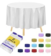 Hereisa White 6 Pack Plastic Table Cloth 84", Disposable Round Tablecloth Table Cover, Plastic Ta...