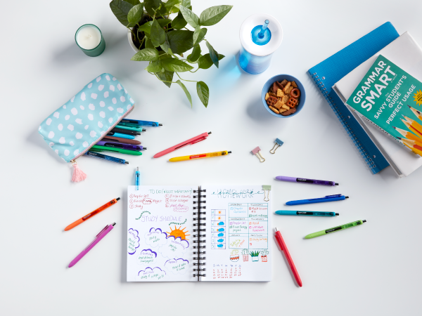 inkjoy gel desk homework student write best pen desk trendy aesthetic organize cute colorful paper