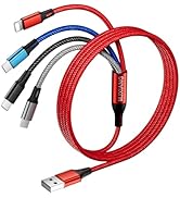MJXIANG Multi Charging Cable 2-Pack,3A 4FT Universal Braided 4 in 1 USB Charger Cord with 2 Type ...