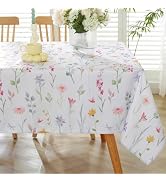 MATIRUG Spring Summer Tablecloths Rectangle 52x70 Inch, Washable Reusable Watercolor Floral Table...