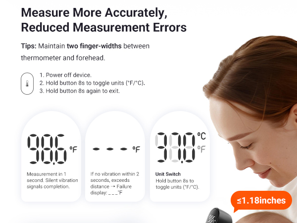 Measurement of temperature within 1.18inches to avoid mismeasurement