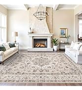 Washable 9x12 Large Area Rug: Non-Slip Stain Resistant Living Room Rugs Vintage Lightweight Durab...
