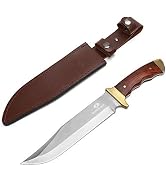 Mossy Oak 14-inch Bowie Knife, Full-tang Fixed Blade, Wood Handle Hunting Knife with Leather Shea...