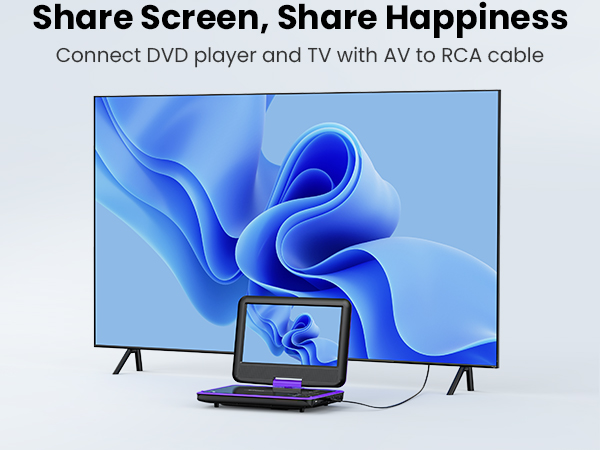 Share movies from your portable DVD player on a larger TV or projector screen via included AV cable