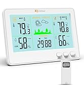 Indoor Outdoor Thermometer and Hygrometer Wireless Weather Stations with 328ft/100m Range, Temper...