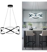Mayful Modern LED Chandelier, Black Pendant Light, Adjustable Height Chandeliers with Circular Ri...