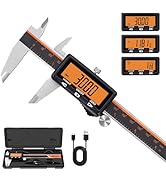 HARDELL Digital Caliper, Rechargeable Caliper Measuring Tool with Large Orange Screen, Stainless ...