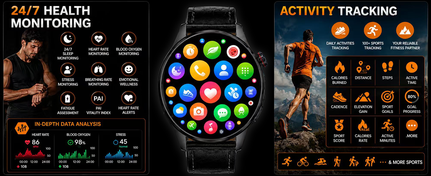 AI Smart Watches for Men with GPS and Map
