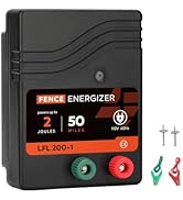 Electric Fence Charger AC Powered 50 Mile 165 Acres, 110 Volt 2 Joule Plug-in Electric Fence Ener...