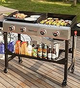 Royal Gourmet GD403 4-Burner Portable Flat Top Gas Grill and Griddle Combo with Folding Legs, 48,...