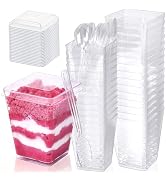 Fracurs 5 Oz Plastic Dessert Cups with Lid and Spoons 30 Pack Clear Square Yogurt Parfait Appetiz...