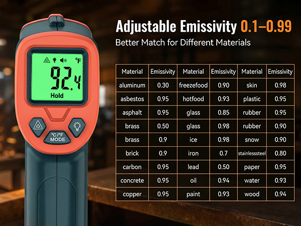 Adjustable emissivity 0.1-0.99