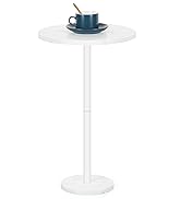 OYEAL Drink Side Table Outdoor Small Round Pedestal Table with Marble Base White Cocktail Coffee ...