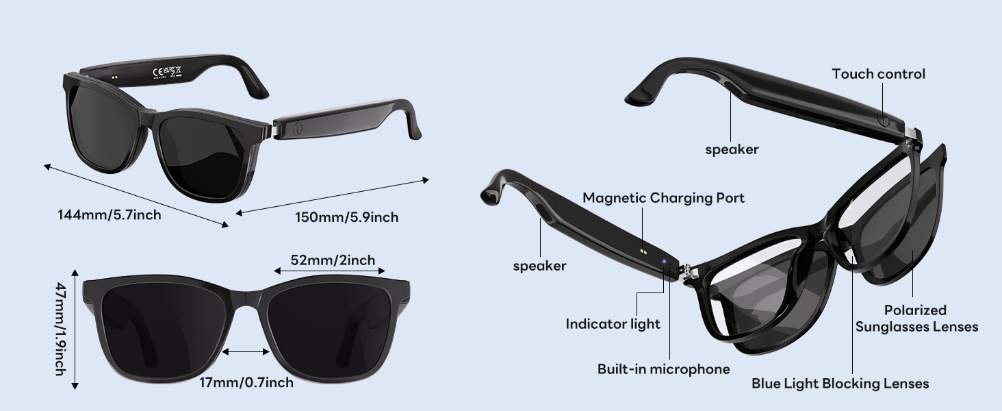 Smart glasses that connect Bluetooth for calls or music playback