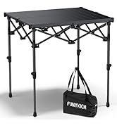 FUNYKICH Folding Camping Table(L26.4''xW22.8''), Aluminum Roll-up Portable Picnic Table with 2 Ad...
