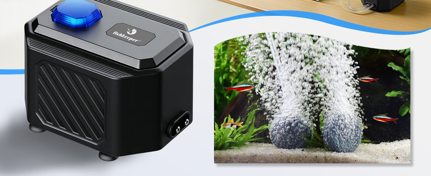 fishkeeper Powerfu Quiet Aquarium Air Pump Adjustable Dual-Outlet Fish Tank Air Pump
