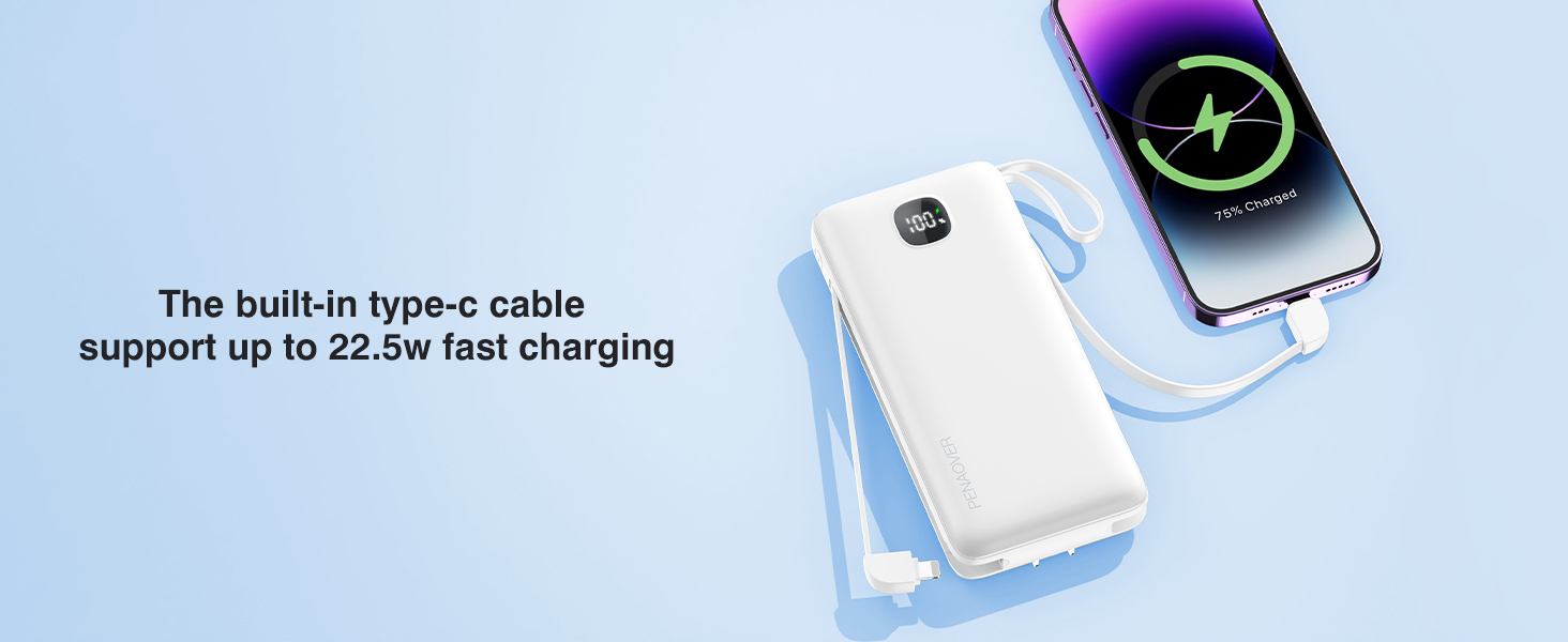 power bank with built in cable and wall plug