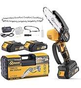 Mini Chainsaw Cordless, 6 inch Electric Chain Saw with 2 Pack 2.0Ah Rechargeable Batteries, Batte...