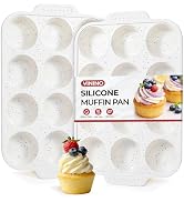 Vinino 2-Pack Silicone Muffin Pan for Baking with Metal Reinforced Frame, 12 Cups Regular Size Si...