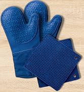 BPA-Free Soft Silicone 4 Piece Oven Mitts &amp; Trivets Set - Ultra Heat Resistant Oven Mitts with Th...