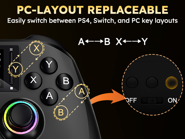 This wireless controller for ps4 Supports one-click switching of A, B/X, Y keys