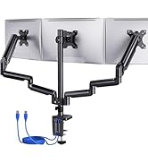 ErGear Triple Monitor Mount for 13-27 inch Screens, Triple Monitor Arms with USB, Heavy Duty Thre...