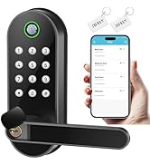 Fingerprint Smart Door Lock with Handle &amp; Keypad – Bluetooth Keyless Entry for Front Door, Home, ...
