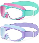 Vvinca Kids Swim Goggles with Comfort Fabric Strap 2 Pack, Wide View Anti-Fog/UV No Leak Swimming...