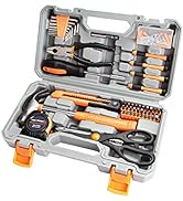 Tool Set General Household Hand Tool Kit with Plastic Toolbox Storage Case Gray Orange