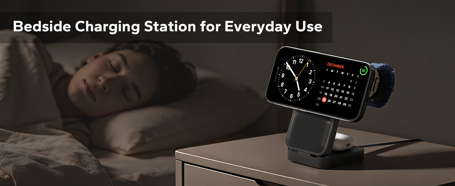 3 in 1 bedside charging station apple iphone foldable
