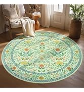 Joydeco Boho Washable 5ft Round Area Rug for Nursery Girls Bedroom, Sage Green Circle Kids Room P...