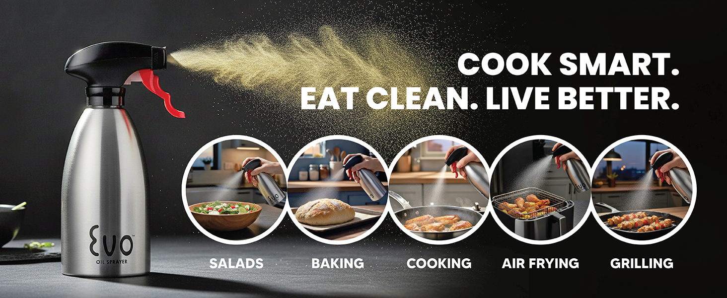 Evo Oil Sprayer 18/8 Stainless Steel, Non-Aerosol for Olive, Cooking Oils, and Vinegars