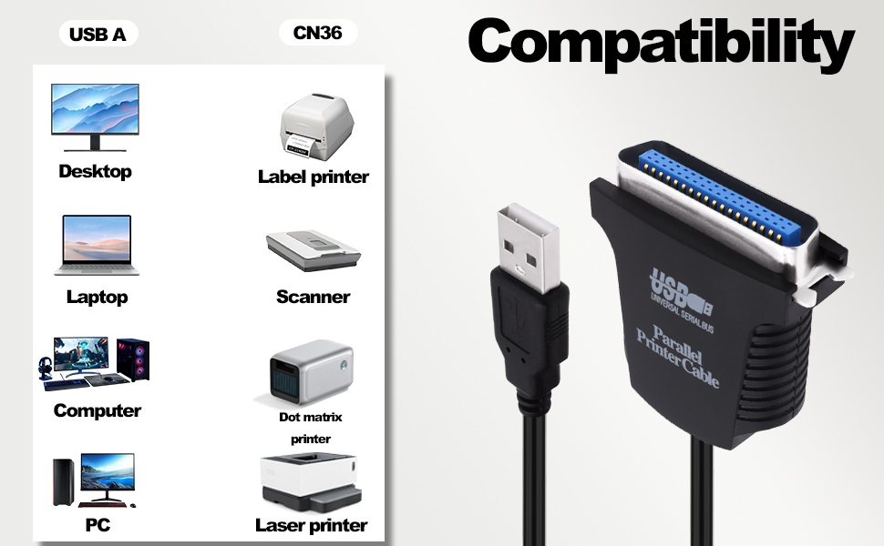 USB to Parallel Printer Cable