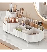 Booklov Rotating Makeup Organizer for Vanity Countertop, White | Plastic Cosmetic Display Case, L...