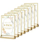 EHWINE 8 Pack Acrylic Sign Holder 8.5 x 11, Double Sided Gold Picture Frame Stand up Table Top Si...