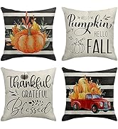 Bayson Set of 4 Fall Throw Pillow Covers Orange Pumpkin Autumn Thankful Grateful Blessed Harvest ...