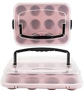 Spmarkt 2-Pack Pink Cupcake Pan with Lid, 12-Cup Nonstick Cupcake Baking Pan with Handle for Easy...