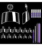 MORGLES Short Square Nail Tips, 240 Pcs Half Cover Fake Nail Tips Square Pre-shaped, 12 Sizes Pre...