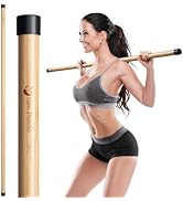 Slim Panda Yoga Stick, 5ft Natural Bamboo Stick with Rubber Ends, Exercise Stretching Stick for Y...