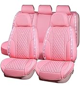 CAR PASS Pink Nappa Leather Bling Diamond Seat Covers Full Seats, Waterproof Heavy-Duty Anti-Slip...
