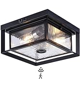 CALOKES Motion Sensor Outdoor Ceiling Light - Industrial Style, Flush Mount, Dual Box Frame with ...