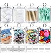 8 Pack Qtip Holder Dispenser with Lids &amp; Labels, Cotton Ball, Cotton Swab, Cotton Round Pads, Flo...