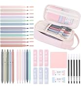 SKYDUE Cute School Supplies 38 PCS, Pencil Case with 12 Pastel Highlighters, 5 Black Gel Pens, Me...
