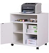 Basicwise Printer Kitchen Office Storage Stand with Casters, White (QI003556.W)