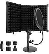 Rigych Microphone Isolation Shield, 3 Panels Sound Proof Mic Shield with Mic Stand and Pop Filter...