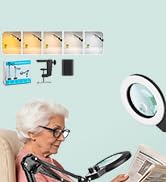 KMDES 2 in 1 Floor Magnifying Glass with Light and Stand, Dual Knob Infinite Color Dimmable 12X&amp;3...