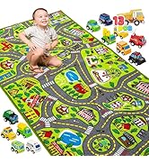 JOYIN Kids Play Rugs - 12 Pull-Back Vehicle Set - Durable Carpet Playmat Rug - City Pretending Pl...