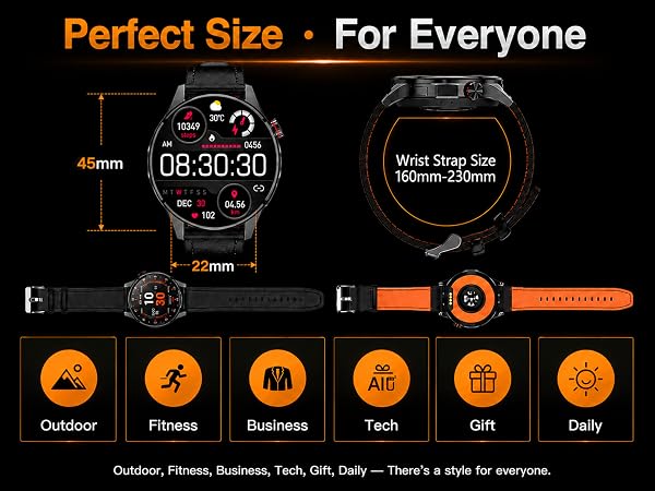 Large silicone and leather strap smart watches