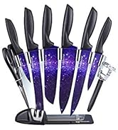 PurpleChef 10 Pieces Purple Galaxy Kitchen Knives Set. Includes 6 Stainless Steel Knives, Scissor...