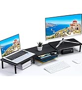 ETHU Dual Monitor Stand, Dual Monitor Riser for 2 Monitors with Storage Drawer, 3 Adjustable Shel...